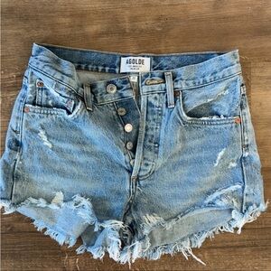 Agolde Light Blue Distressed Jean Shorts